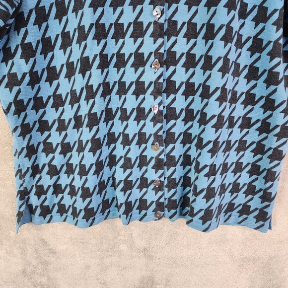 Women's Irka Blue & Black Houndstooth Silk Blend Shirt Button-Up Long Sleeve XL - Picture 3 of 10
